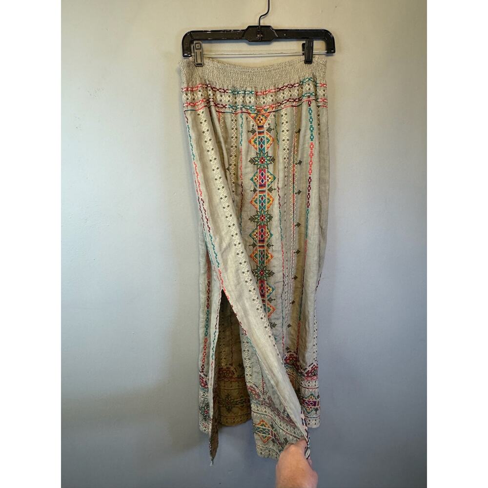 Johnny Was Verena White Side Slit Embroidered Linen Maxi Boho Skirt Large $320 - Picture 2 of 9